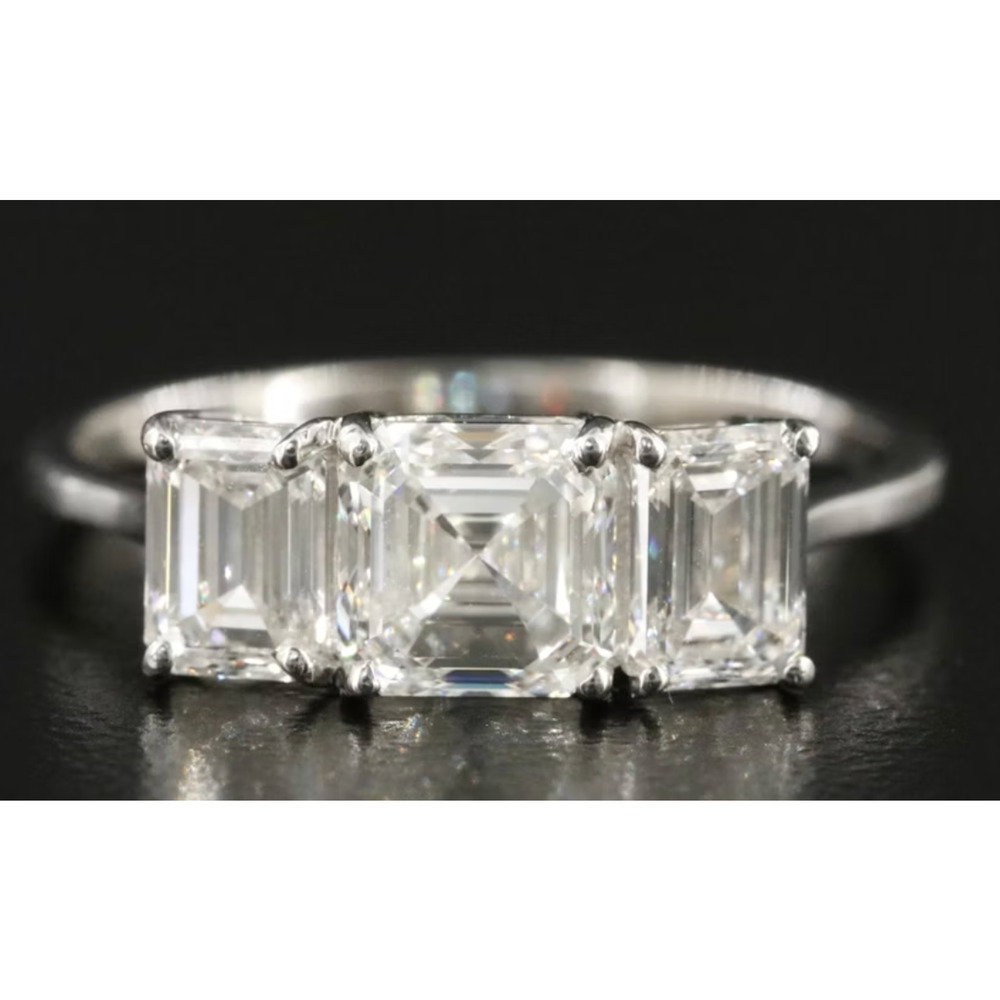 Platinum 1.88 ctw Three-Stone Emerald Cut Natural Diamond Ring, GIA Certified